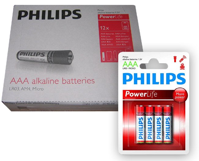 Pilas alcalinas Philips PowerLife AAA 1.5V Pack 12 Blister x 4 unidades