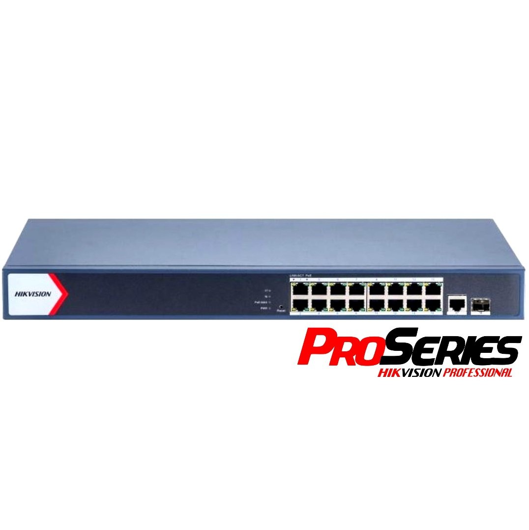 Switch PoE Hikvision Pro 16 Puertos Gigabit Admin + 2 SFP 230W
