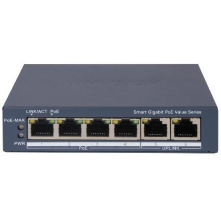 Switch PoE Hikvision Administrable 6 Puertos Gigabit 45W