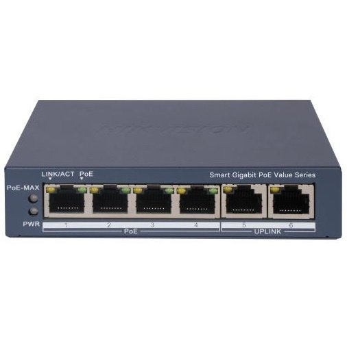 Switch PoE Hikvision Administrable 6 Puertos Gigabit 45W