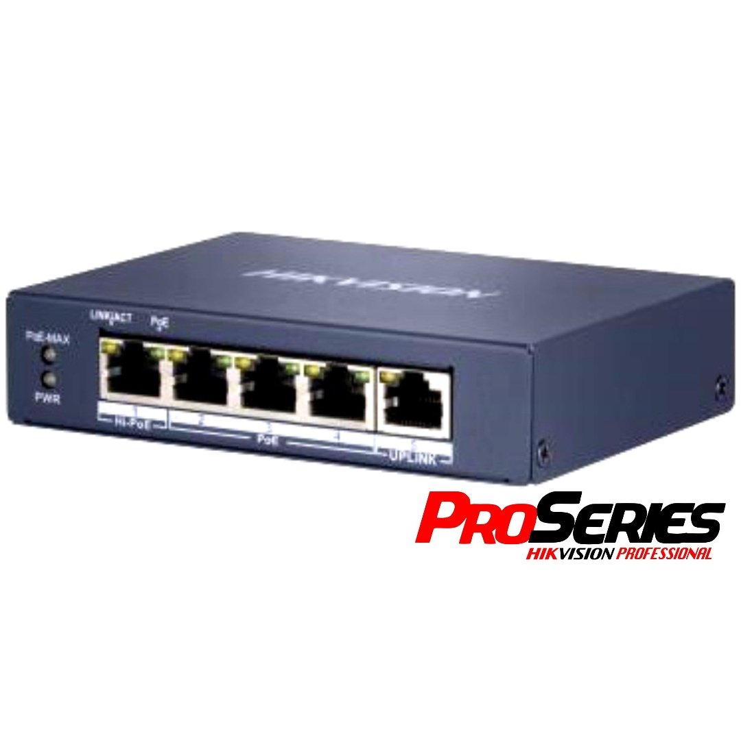 Switch PoE Hikvision Pro 5 Puertos Gigabit 60W