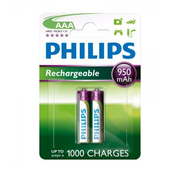 Pilas Recargables Philips AAA 950mAh Pack 2 unidades