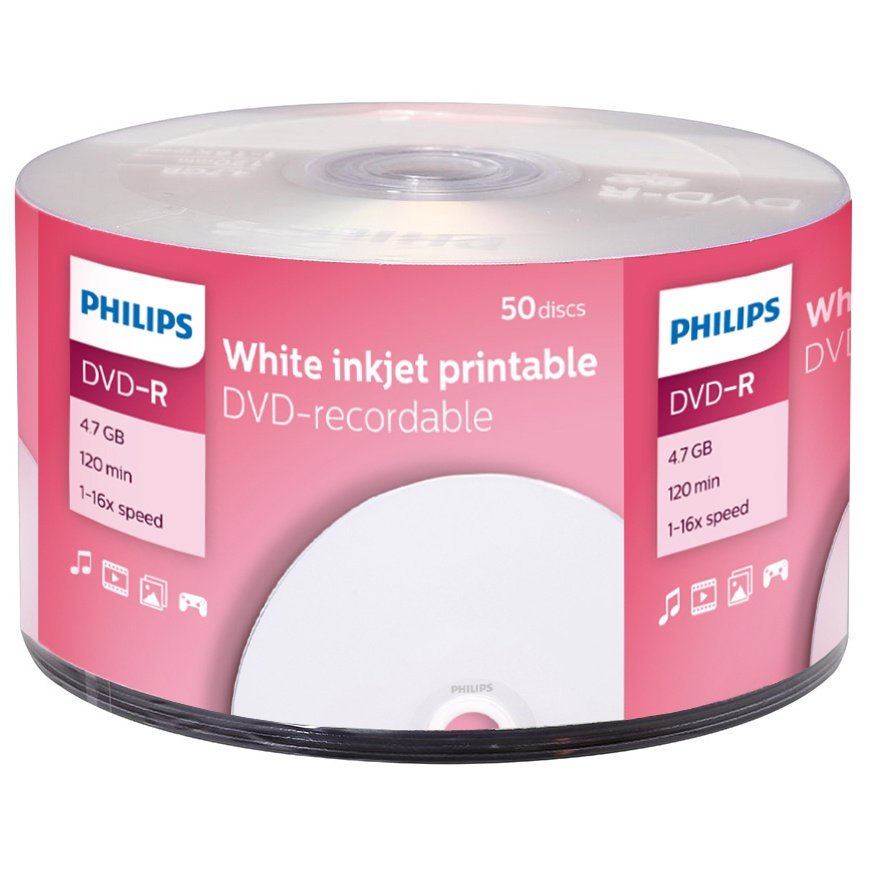 DVD-R Philips 16X 4.7GB 120min Printable Bulk 50 Unidades