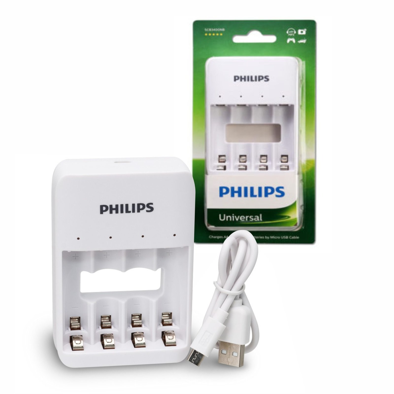 Cargador USB Philips SCB3400NB/97 para 4 pilas AA/AAA