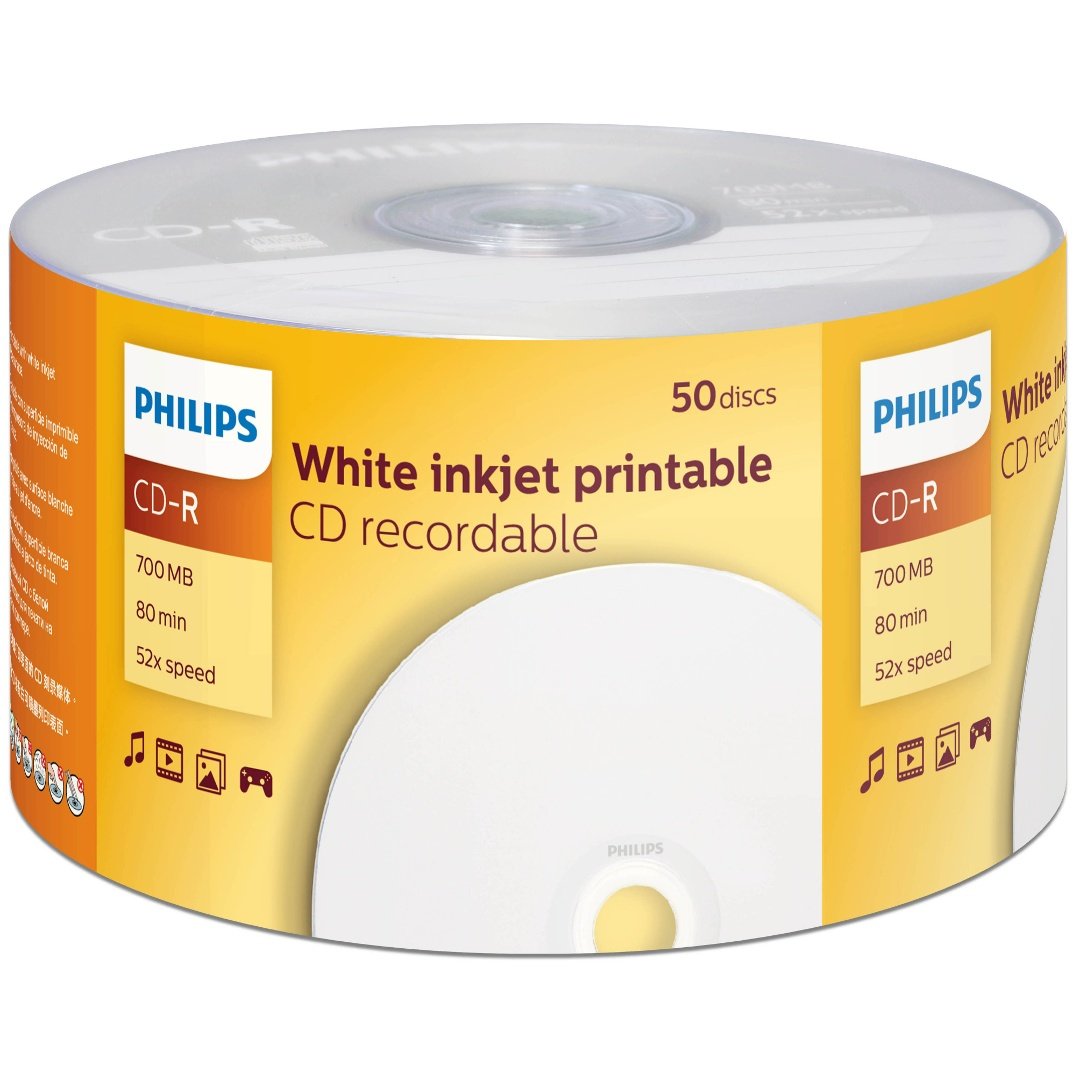 CD-R Philips 52x 700MB 80min Printable Bulk 50 Unidades