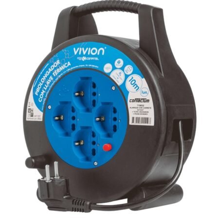 Alargue Carrete Conatel 10m 4xSchuko 2500W Negro