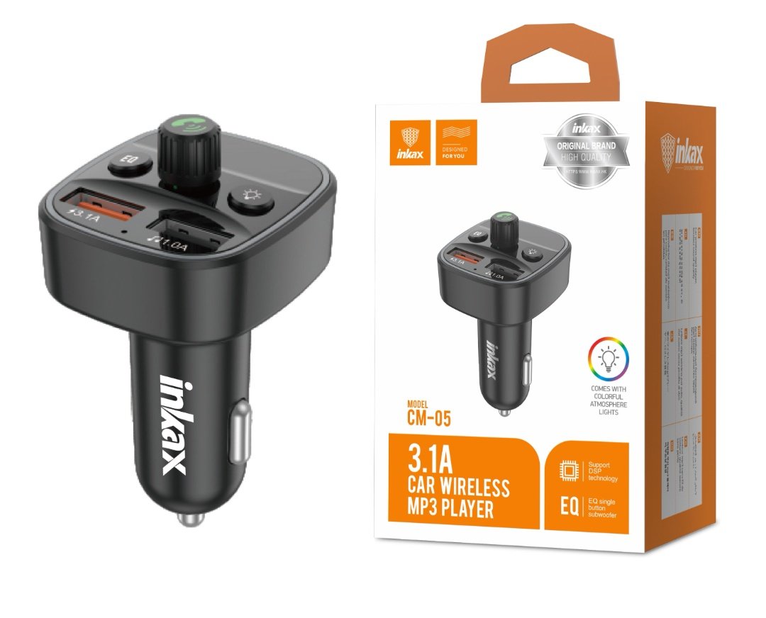 Cargador Auto Inkax USB-A Dual 3.1A 15W BT FM MP3