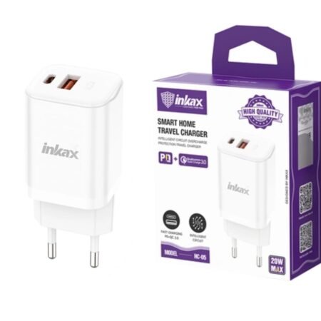 Cargador Inkax USB-A+C 20w blanco