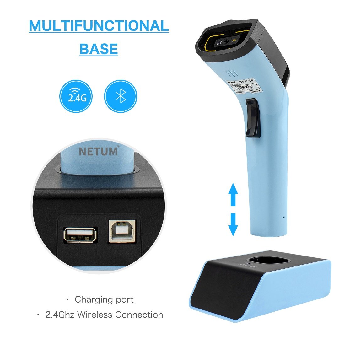 Lector de código de barras Netum 2D inalámbrico con base - Image 543