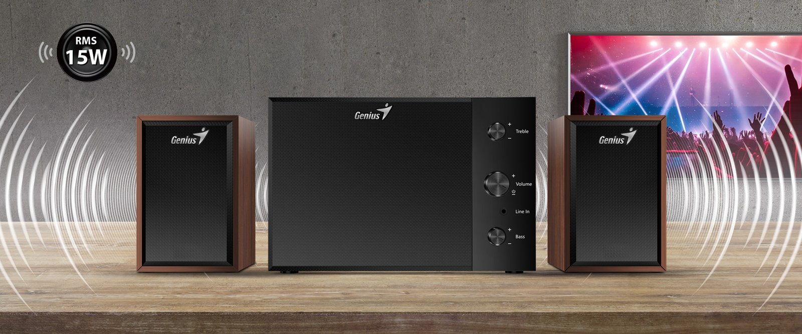 Parlante Genius SW-2.1 350 15W RMS Madera - Image 6