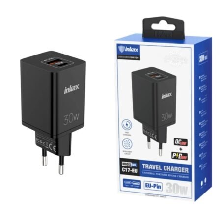 Cargador Inkax USB-A+C PD 30W negro