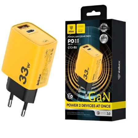 Cargador Inkax USB-A+C 33W amarillo
