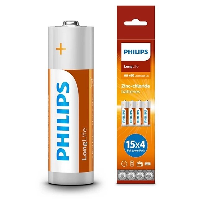 Pilas Philips LongLife AA 1.5V Pack 60 unidades