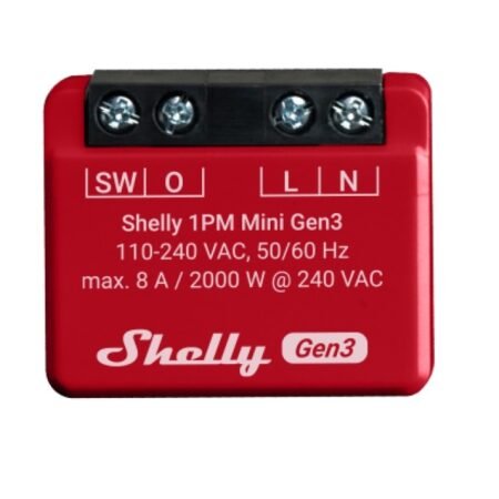 Relé Shelly Mini 1PM GEN3 Wi-Fi 8A Medición de Consumo Compacto