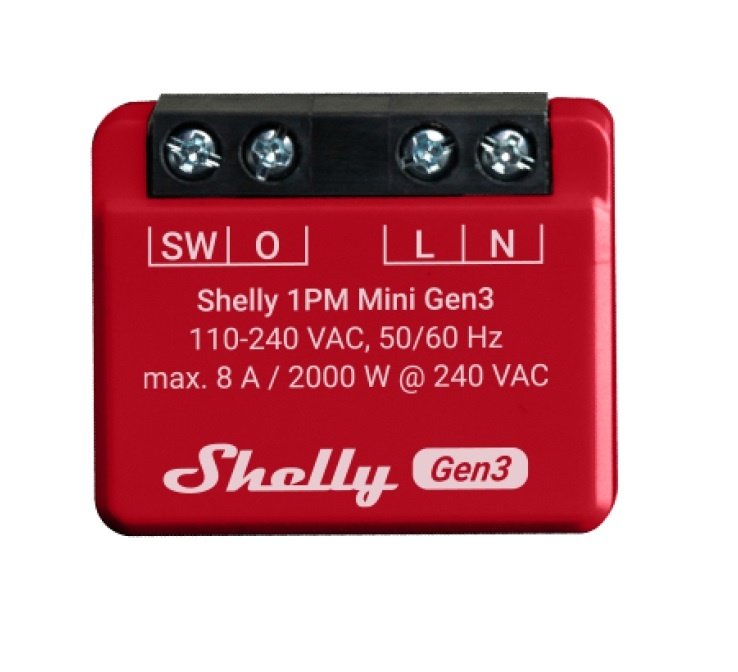 Relé Shelly Mini 1PM GEN3 Wi-Fi 8A Medición de Consumo Compacto