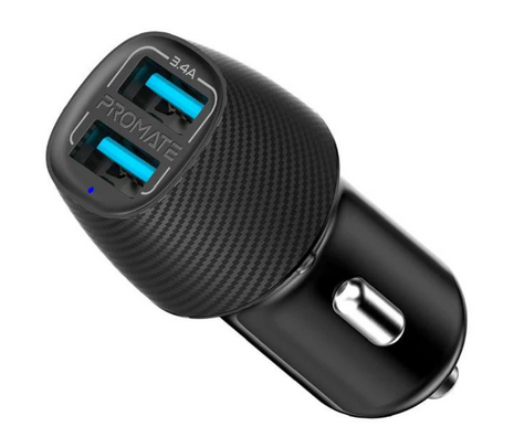 PROMATE VOLTRIP-DUO.BLACK CARGADOR P/AUTO 3.4A 2USB NEGRO(O)