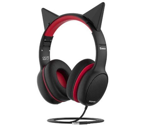 PROMATE SIMBA.ONYX HEADPHONES P/NIÑOS 3.5MM NEGRO/ROJO (O)
