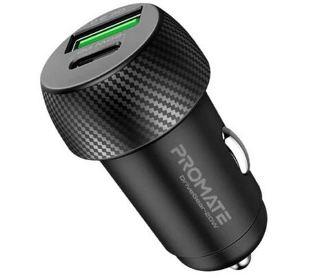 PROMATE DRIVEGEAR-20W CARGADOR MINI P/AUTO USB/USB-C NEGRO