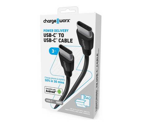 CHARGEWORX CX4639BK CABLE DE CARGA NEGRO USB-C A USB-C 1.8M (O)