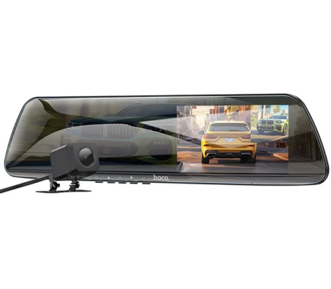 HOCO DV4 DASHCAM VIDEOCAMARA PARA ESPEJO C/DISPLAY P/AUTO DOBLE CANAL BK