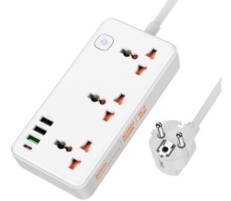 HOCO AC8A CARGADOR/ZAPATILLA SCHUKO C/3 1 USB-C/3 USB-A WHITE 30W