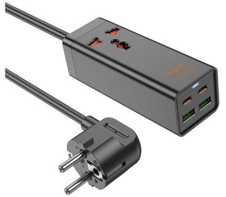 HOCO AC10A CARGADOR/ZAPATILLA SCHUKO C/1 UNIVERSAL 2 USB-C/2 USB-A BLACK 65W (D)