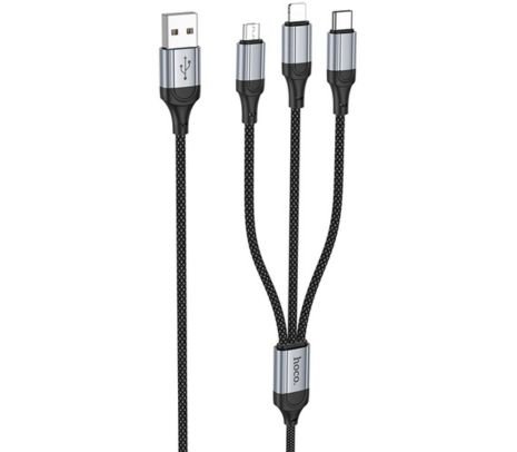 HOCO X102 CABLE FRESH 3 EN 1 USB-A A USB-C/MICRO/LIGHTNING BLACK 1M