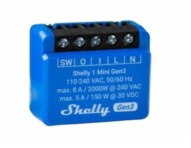 Relé Shelly Mini 1 GEN3 Wi-Fi 8A para Automatización