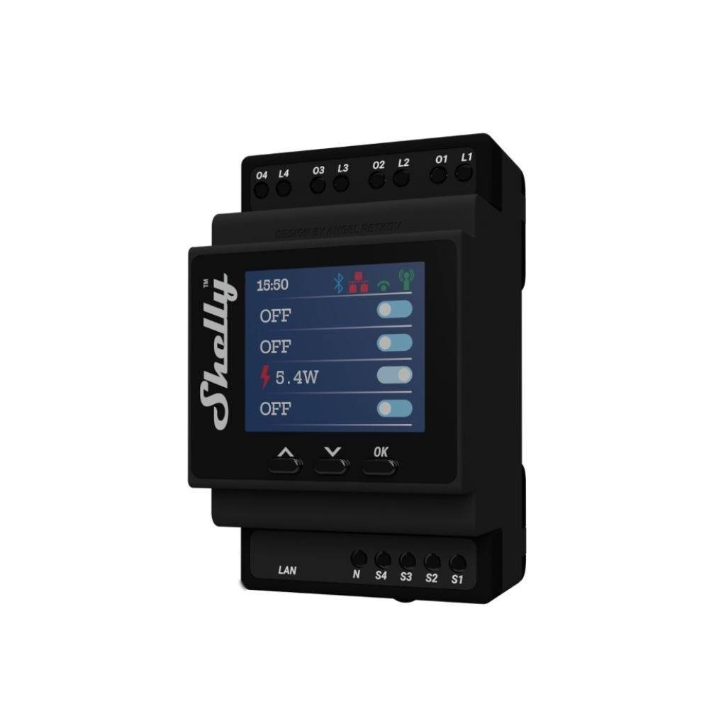 Relé Shelly Pro 4PM Cuádruple Wi-Fi DIN Medición de Potencia - Image 2