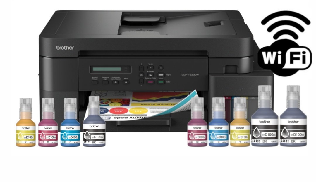 Impresora Multifunción Brother DCP-T830DW Wi-Fi Dúplex + 4 Botellas Tinta Extra