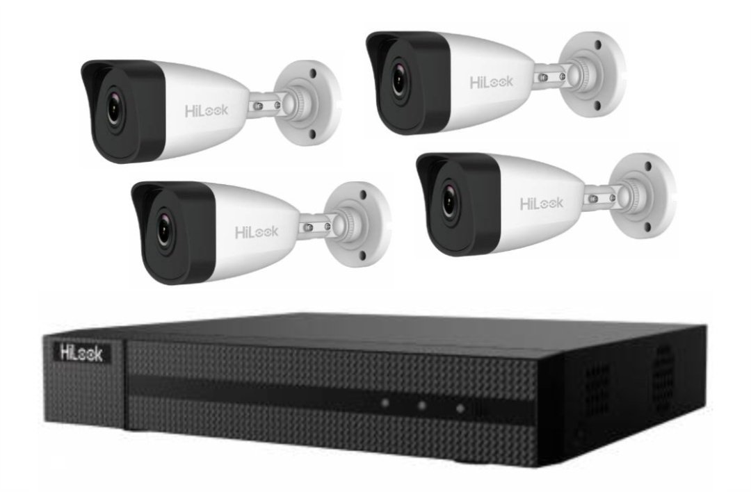 Kit NVR HiLook 4 Canales 4MP con 4 Cámaras Bullet IP PoE 2MP