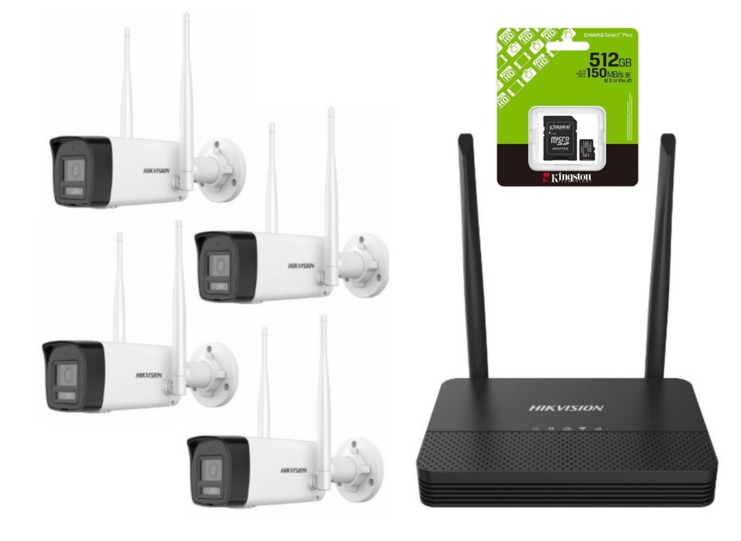 Combo Hikvision NVS Wi-Fi 6 Cámaras Bullet 4MP y 2MP + MicroSD 512GB