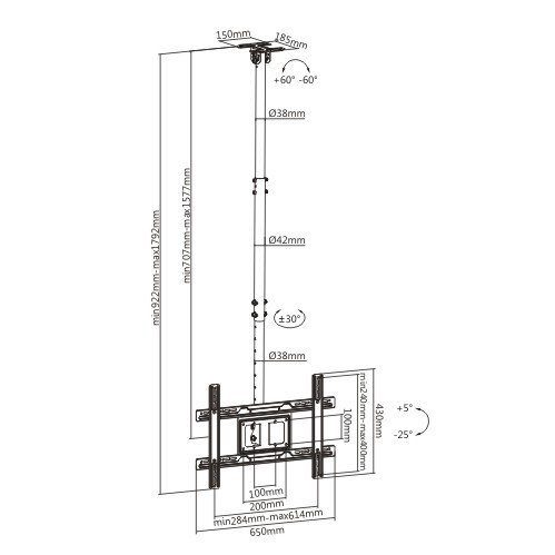 Soporte Techo Brateck PLB-CE1046-01 para TV hasta 80"