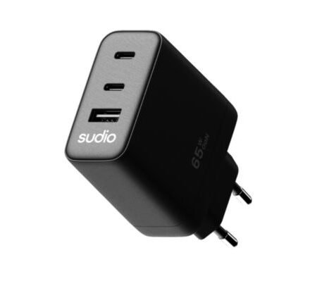 SUDIO P3 CARGADOR DE PARED 2 USB-C Y 1 USB-A 65W BLACK