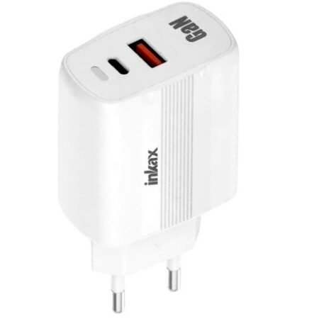 Cargador Inkax USB-A+USB-C GaN 45W Carga Rápida Blanco