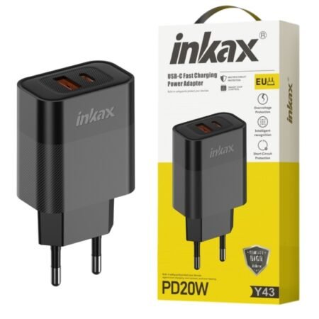 Cargador Inkax Y43-EU USB-A+C 20W+18W Carga Rápida Negro