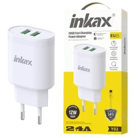 Cargador de Pared Inkax Dual USB-A 12W 2.4A Blanco