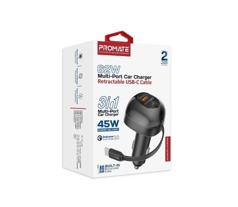 PROMATE POWERDRIVE-RC65 CARGADOR P/AUTO C/CABLE USB-C/USB-A