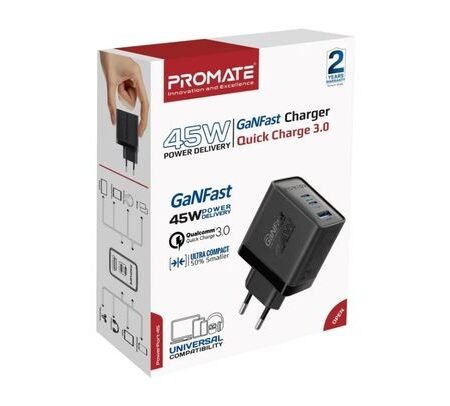 PROMATE POWERPORT-45.BLACK.EU CARGADOR PARED 2 USB-C/USB-A 45W