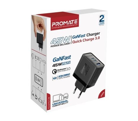 PROMATE POWERPORT-45.BLACK.EU CARGADOR PARED 2 USB-C/USB-A 45W
