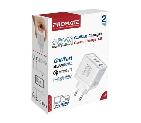 PROMATE POWERPORT-45.WHITE.EU CARGADOR PARED 2 USB-C/USB-A 45W