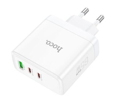 HOCO N30 CARGADOR DE PARED PD65W 2 USB-C QC3,0 Y 1 USB A WHITE
