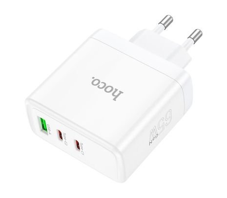 HOCO N30 CARGADOR DE PARED PD65W 2 USB-C QC3,0 Y 1 USB A WHITE