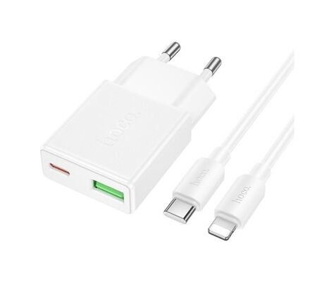 HOCO N73 CARGADOR DE PARED 20W 1 USB-C Y 1 USB-A C/CABLE USB-C WHITE