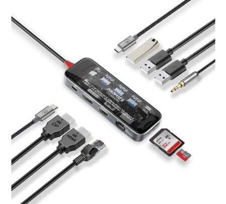 PROMATE TRANSHUB-PRO HUB 11 EN 1 USB-C A USB-C/A/HDMI/SD/AUX/RJ45 100W