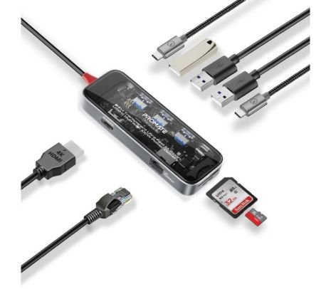 PROMATE TRANSHUB-GO HUB 9 EN 1 USB-C A USB-C/A/HDMI/SD/RJ45 100W
