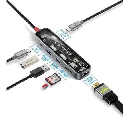 PROMATE TRANSHUB-LITE HUB 7 EN 1 USB-C A USB-C/A/HDMI/SD 100W