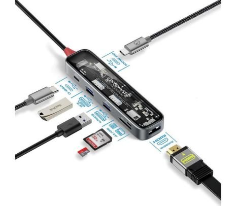 PROMATE TRANSHUB-LITE HUB 7 EN 1 USB-C A USB-C/A/HDMI/SD 100W