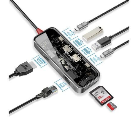 PROMATE TRANSHUB-MINI HUB 8 EN 1 USB-C A USB-C/A/HDMI/SD/RJ45 100W