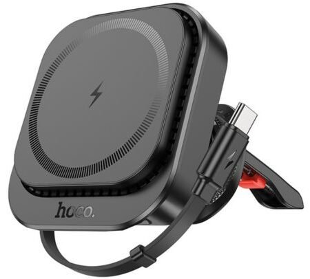 HOCO HW23 MIGHT SOPORTE Y CARGADOR INALAMBRICO DE AUTO P/SALIDA DE AIRE BLACK